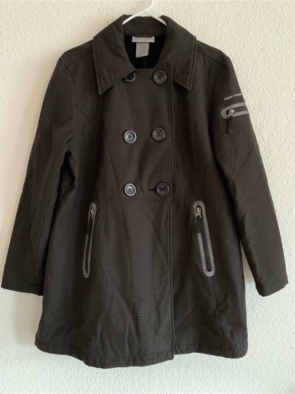Free Country Black Double-Breasted Women's Pea Coat with Zip Pockets